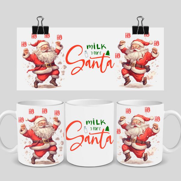 Milk for Santa Christmas mug with jolly Santa design, 11oz ceramic, festive holiday cup