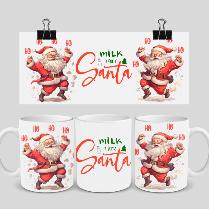 Milk for Santa Christmas mug with jolly Santa design, 11oz ceramic, festive holiday cup