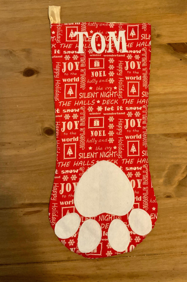 Personalised Christmas Stocking for Pets - Custom Name Paw Stocking