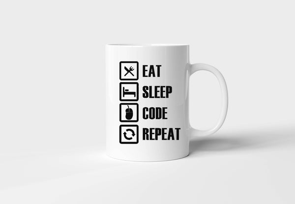 Eat Sleep Code Repeat Mug – Funny Novelty Gift for Programmers | Multiple Designs