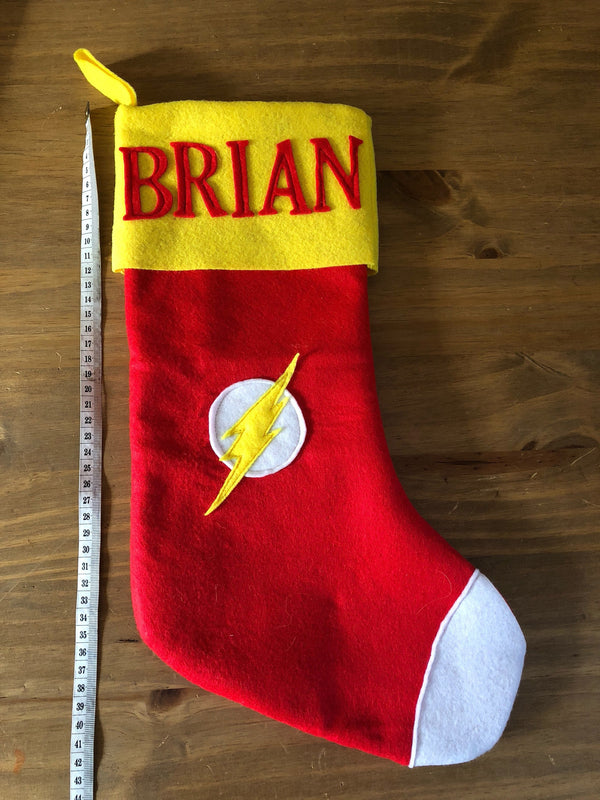 Personalised Flash Superhero Christmas Stocking - Custom Holiday Decor