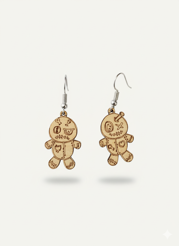 Voodoo Doll Wooden Halloween Earrings