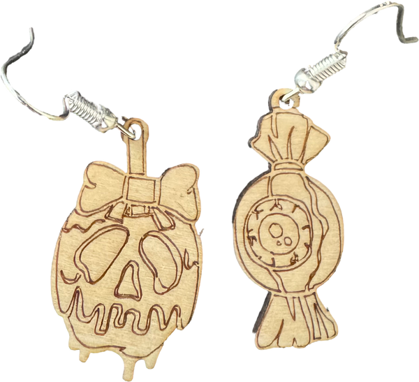 Poison Apple & Candy Wooden Halloween Earrings