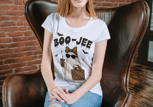 “BOO-JEE” Leopard Print Ghost Halloween T-Shirt