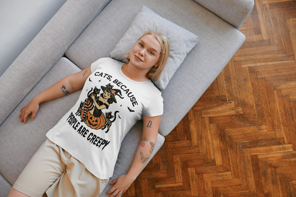 “Cats Because People Are Creepy” Funny Halloween Cat T-Shirt