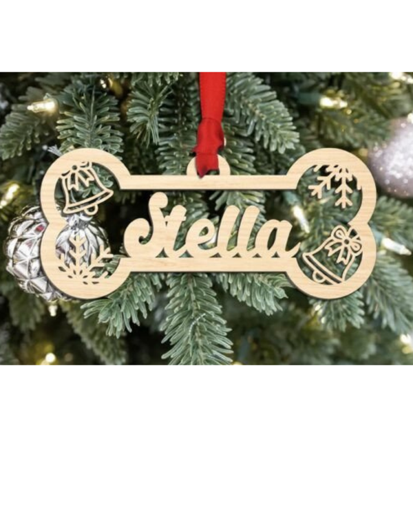 Personalised wooden dog bone Christmas ornament with pet name – Craft Corner Shop