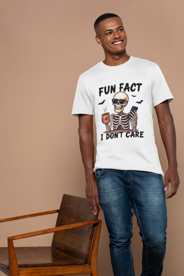 “Fun Fact I Don’t Care” Funny Skeleton Halloween T-Shirt