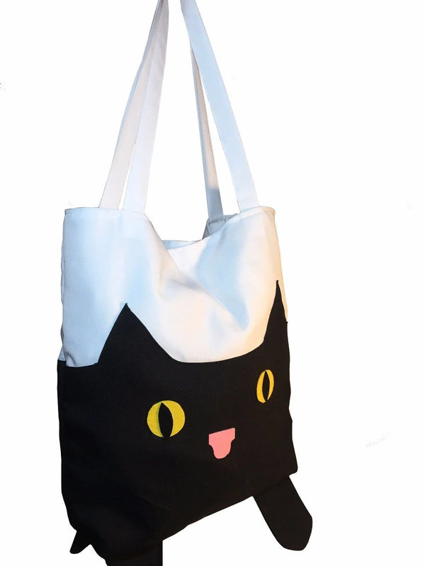 Handmade Cat Tote Bag | Canvas Shopping Handbag | Christmas Gift