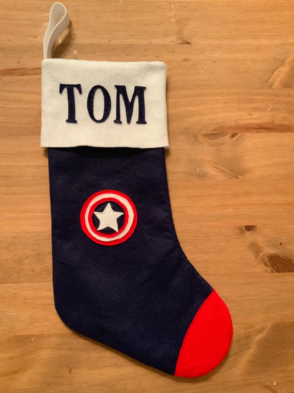 Personalised Captain America Superhero Christmas Stocking - Custom Holiday Decor