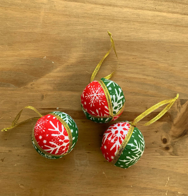 Handmade Fabric Christmas Baubles - Set of 3 Festive Ornaments