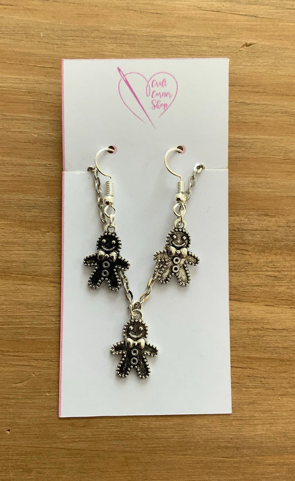 Silver Gingerbread Man Jewellery Set - Earrings & Bracelet Gift