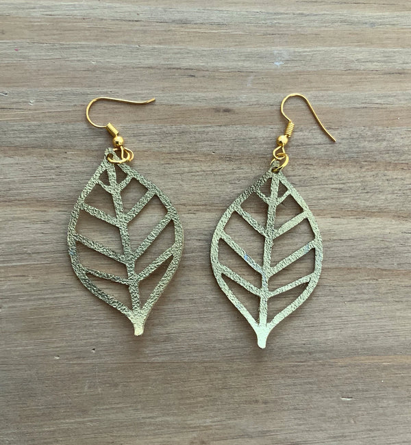 Leaf Chain Earrings - Faux Leather Statement Jewelry