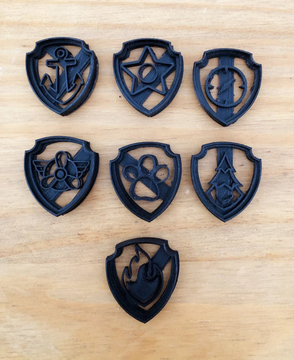 Paw Patrol Themed Cookie Cutter Set of 7 Shields | 3D Printed Fondant Cutters