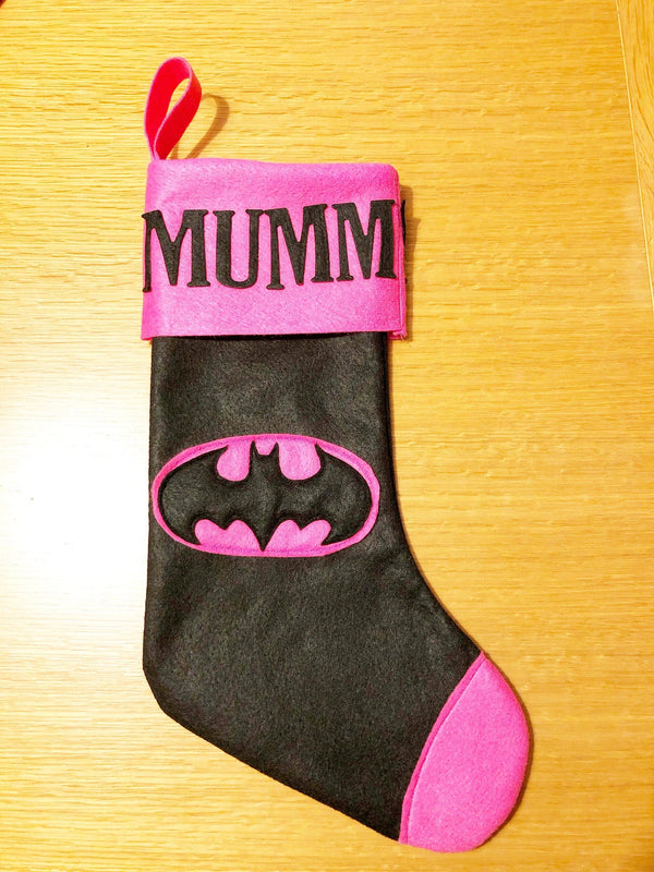 Personalised Superhero Christmas Stocking | Pink Batgirl Theme