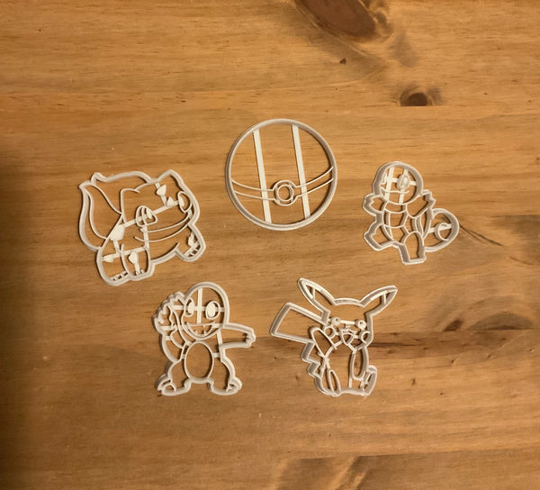 3D Printed Pokémon Themed Cookie Cutter Set | Fondant Cutter | Set of 5