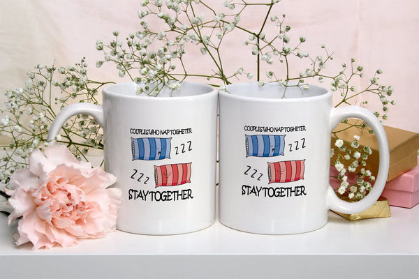 "Couples Who Nap Together" Mug Set - Romantic Gift for Couples (Set of 2)