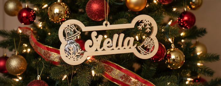 Personalised wooden dog bone Christmas ornament with pet name – Craft Corner Shop